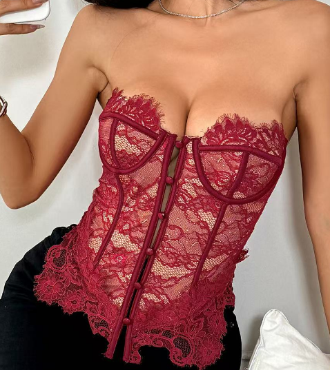 Corset negro elegante con encaje transparente